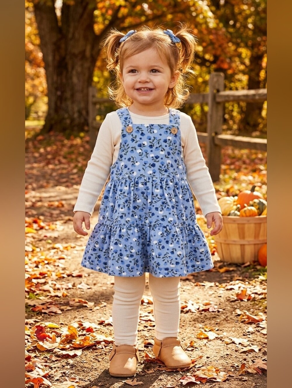 NWT "Little Me" Blue Floral Overall 100% Cotton Dress Girl's Size 24 months